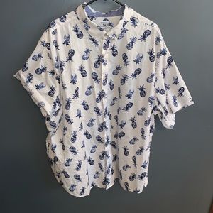 Short Sleeve Button Up, White Pineapples 3X